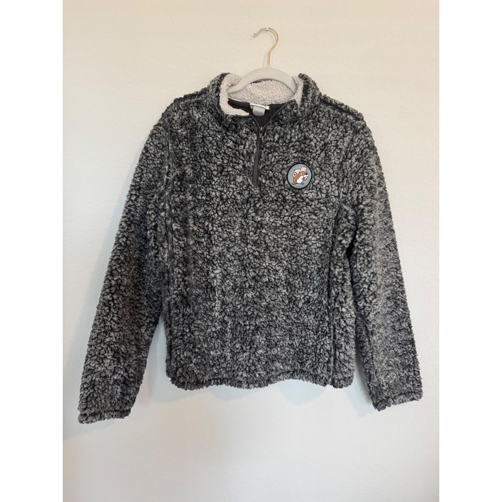 Buc-ee's Sherpa Fleece Quarter Zip Pullover Gray Buc-ee Beaver Logo Med-0652